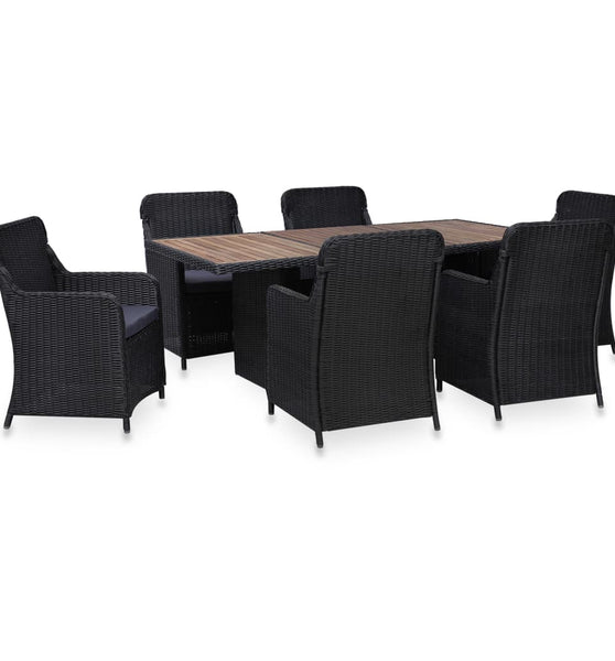 7-tlg. Garten-Essgruppe Poly Rattan Schwarz