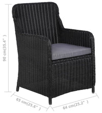 7-tlg. Garten-Essgruppe Poly Rattan Schwarz