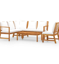 5-tlg. Garten-Lounge-Set mit Auflagen Creme Massivholz Akazie