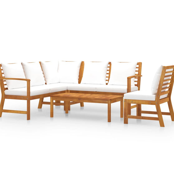 5-tlg. Garten-Lounge-Set mit Auflagen Creme Massivholz Akazie