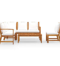 5-tlg. Garten-Lounge-Set mit Auflagen Creme Massivholz Akazie