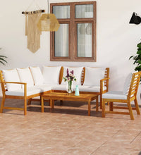 5-tlg. Garten-Lounge-Set mit Auflagen Creme Massivholz Akazie