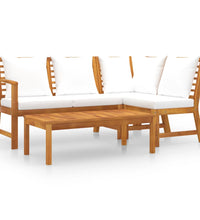 4-tlg. Garten-Lounge-Set mit Auflagen Creme Massivholz Akazie