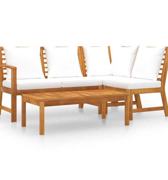 4-tlg. Garten-Lounge-Set mit Auflagen Creme Massivholz Akazie