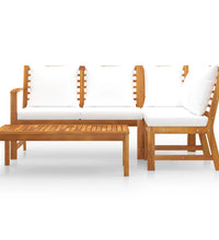 4-tlg. Garten-Lounge-Set mit Auflagen Creme Massivholz Akazie