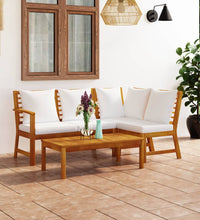 4-tlg. Garten-Lounge-Set mit Auflagen Creme Massivholz Akazie