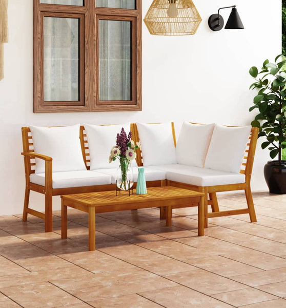 4-tlg. Garten-Lounge-Set mit Auflagen Creme Massivholz Akazie