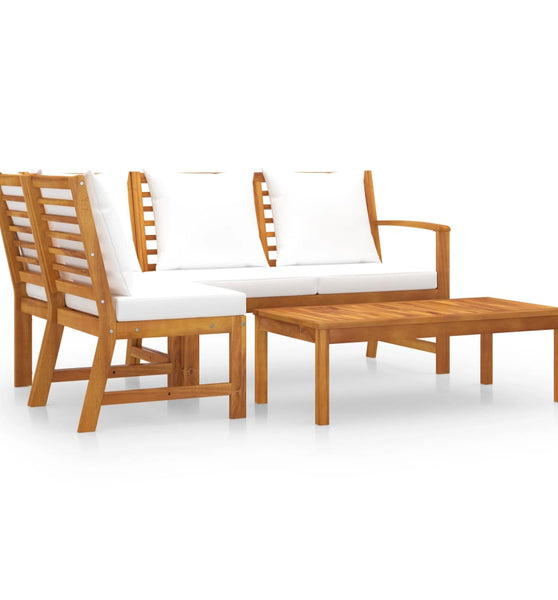 4-tlg. Garten-Lounge-Set mit Auflagen Creme Massivholz Akazie