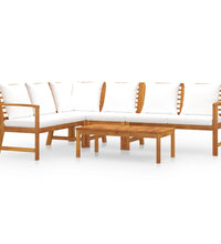 5-tlg. Garten-Lounge-Set mit Auflagen Creme Massivholz Akazie