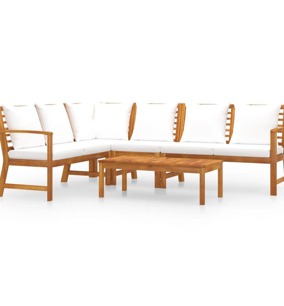 5-tlg. Garten-Lounge-Set mit Auflagen Creme Massivholz Akazie