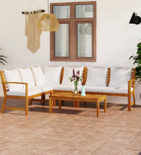 5-tlg. Garten-Lounge-Set mit Auflagen Creme Massivholz Akazie