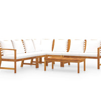 6-tlg. Garten-Lounge-Set mit Auflagen Creme Massivholz Akazie