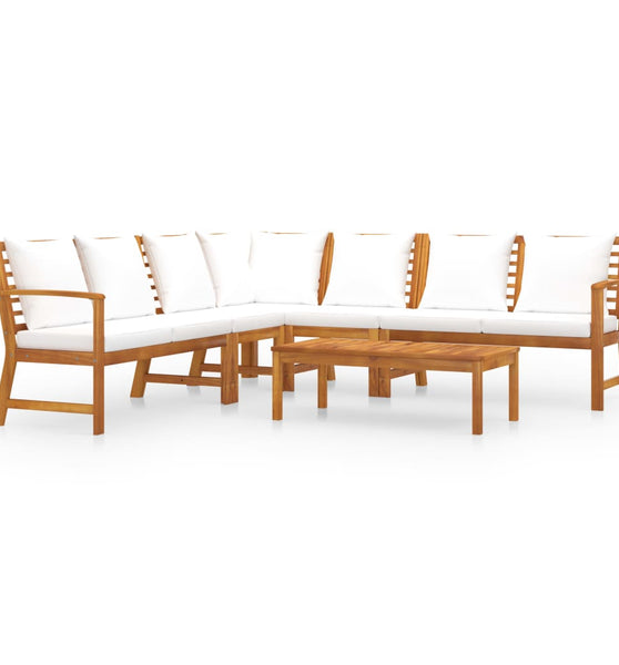 6-tlg. Garten-Lounge-Set mit Auflagen Creme Massivholz Akazie