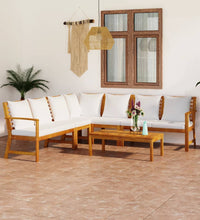 6-tlg. Garten-Lounge-Set mit Auflagen Creme Massivholz Akazie