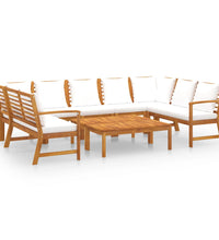 9-tlg. Garten-Lounge-Set mit Auflagen Creme Massivholz Akazie