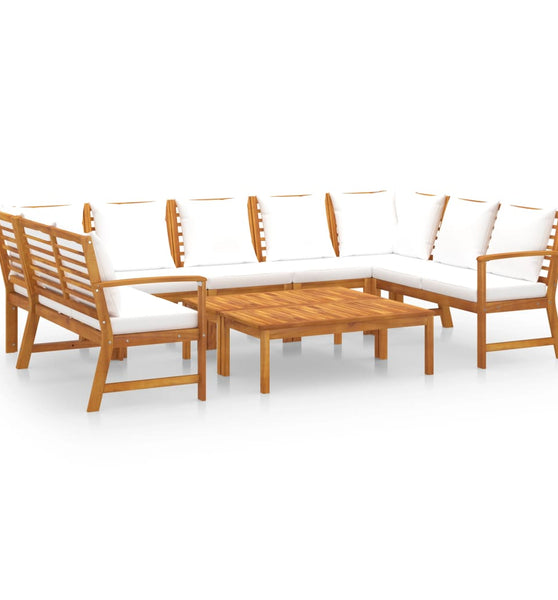 9-tlg. Garten-Lounge-Set mit Auflagen Creme Massivholz Akazie