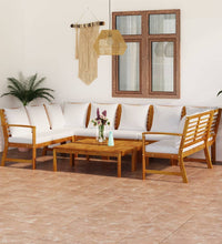 9-tlg. Garten-Lounge-Set mit Auflagen Creme Massivholz Akazie