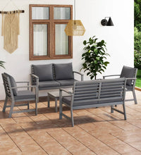 5-tlg. Garten-Lounge-Set mit Auflagen Massivholz Akazie Grau
