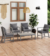 5-tlg. Garten-Lounge-Set mit Auflagen Massivholz Akazie Grau