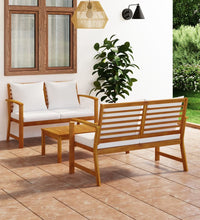 3-tlg. Garten-Lounge-Set mit Auflagen Massivholz Akazie