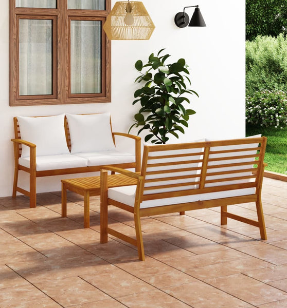 3-tlg. Garten-Lounge-Set mit Auflagen Massivholz Akazie