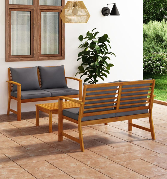 3-tlg. Garten-Lounge-Set mit Auflagen Massivholz Akazie