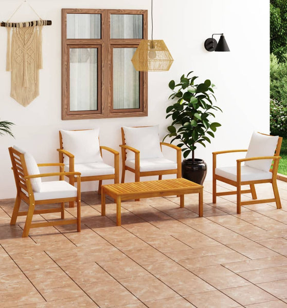 5-tlg. Garten-Lounge-Set mit Auflagen Massivholz Akazie