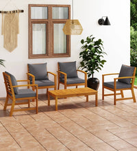 5-tlg. Garten-Lounge-Set mit Auflagen Massivholz Akazie