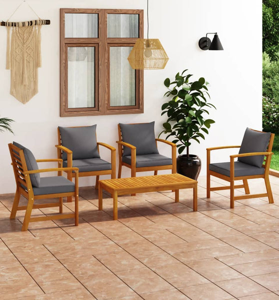 5-tlg. Garten-Lounge-Set mit Auflagen Massivholz Akazie