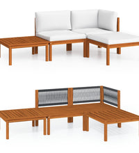 4-tlg. Garten-Lounge-Set mit Kissen Cremeweiß Massivholz Akazie