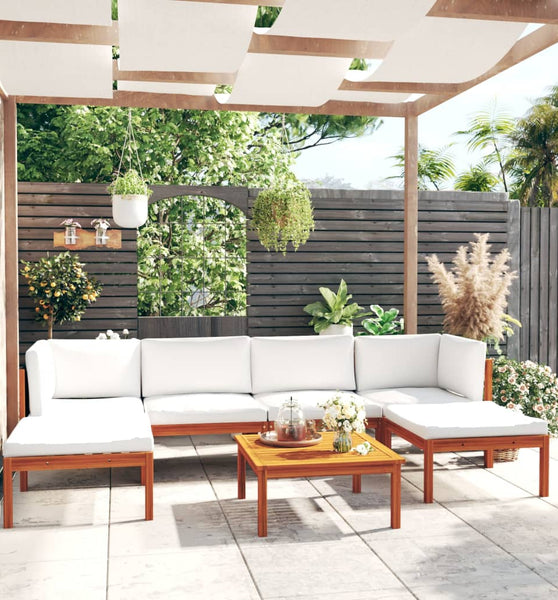 7-tlg. Garten-Lounge-Set mit Kissen Cremeweiß Massivholz Akazie