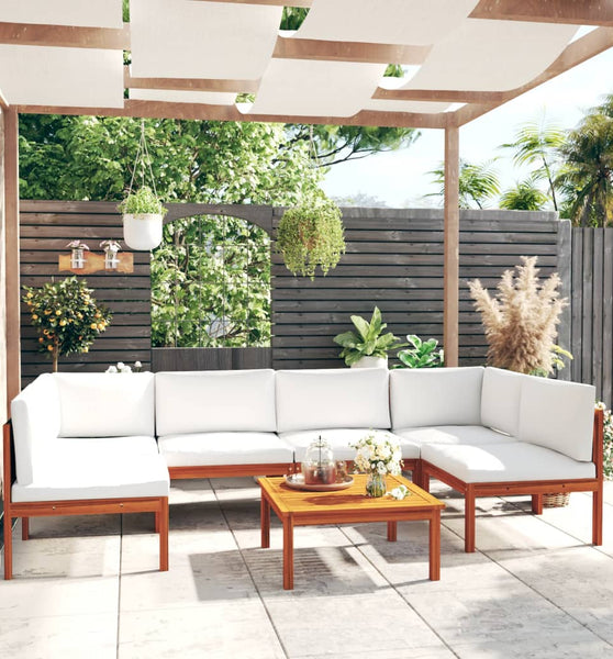 7-tlg. Garten-Lounge-Set mit Kissen Cremeweiß Massivholz Akazie