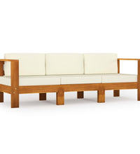 3-Sitzer-Gartensofa mit Cremeweißen Auflagen Massivholz Akazie