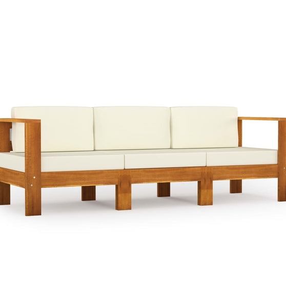 3-Sitzer-Gartensofa mit Cremeweißen Auflagen Massivholz Akazie