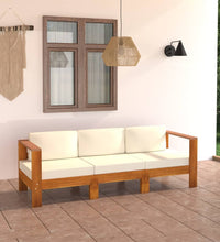 3-Sitzer-Gartensofa mit Cremeweißen Auflagen Massivholz Akazie