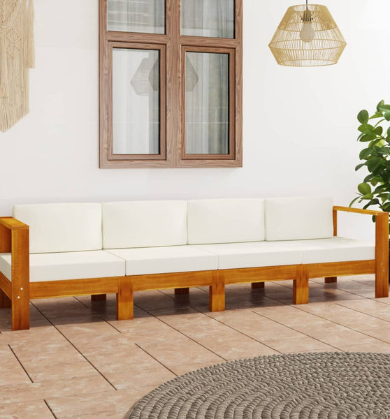 4-Sitzer-Gartensofa mit Cremeweißen Auflagen Massivholz Akazie