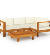 5-tlg. Garten-Lounge-Set mit Creme Auflagen Massivholz Akazie