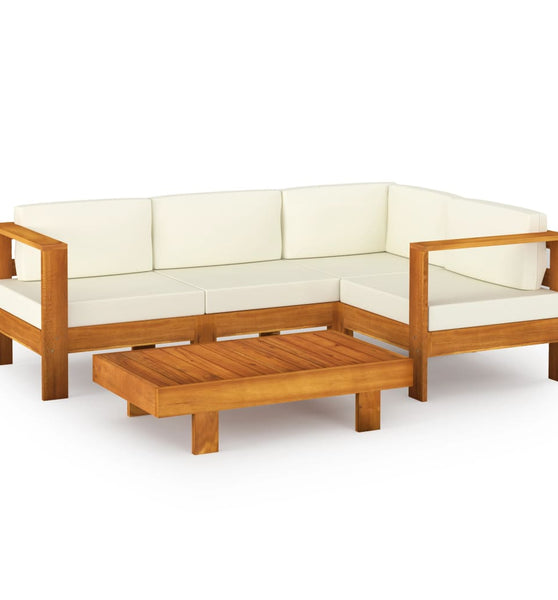 5-tlg. Garten-Lounge-Set mit Creme Auflagen Massivholz Akazie