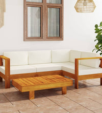 5-tlg. Garten-Lounge-Set mit Creme Auflagen Massivholz Akazie