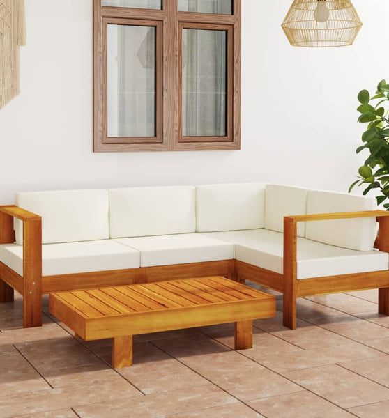 5-tlg. Garten-Lounge-Set mit Creme Auflagen Massivholz Akazie