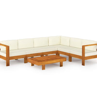 7-tlg. Garten-Lounge-Set mit Creme Auflagen Massivholz Akazie