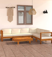 7-tlg. Garten-Lounge-Set mit Creme Auflagen Massivholz Akazie