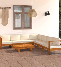 8-tlg. Garten-Lounge-Set mit Creme Auflagen Massivholz Akazie