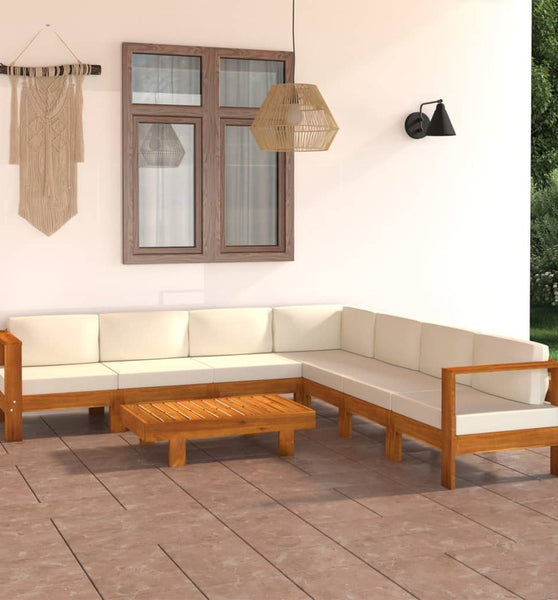 8-tlg. Garten-Lounge-Set mit Creme Auflagen Massivholz Akazie