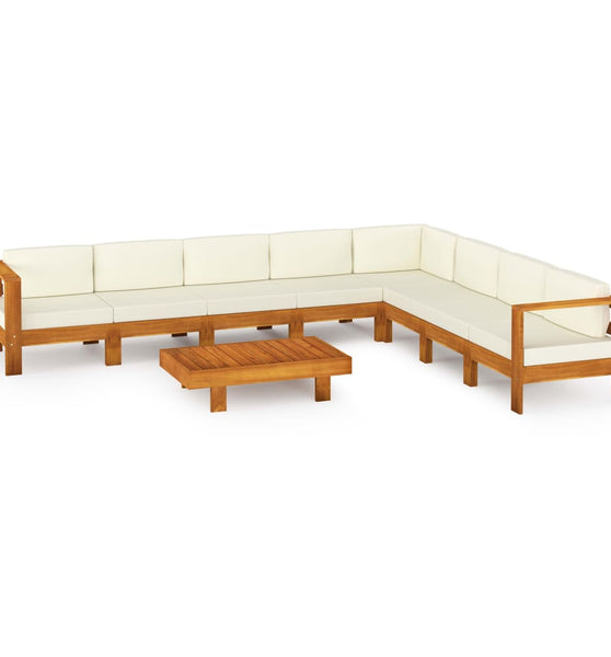 9-tlg. Garten-Lounge-Set mit Creme Auflagen Massivholz Akazie