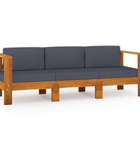 3-Sitzer-Gartensofa mit Dunkelgrauen Auflagen Massivholz Akazie