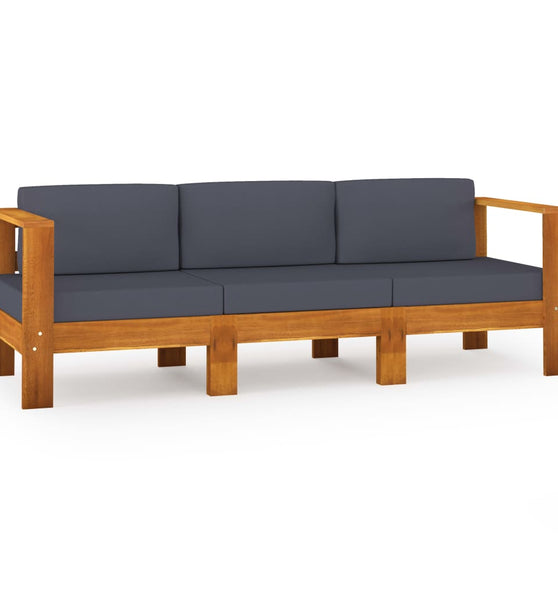 3-Sitzer-Gartensofa mit Dunkelgrauen Auflagen Massivholz Akazie