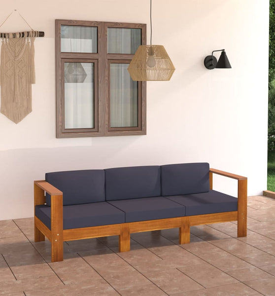 3-Sitzer-Gartensofa mit Dunkelgrauen Auflagen Massivholz Akazie