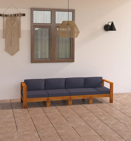 4-Sitzer-Gartensofa mit Dunkelgrauen Auflagen Massivholz Akazie