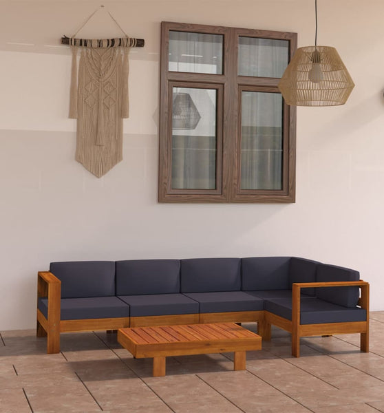 6-tlg. Garten-Lounge-Set mit Dunkelgrauen Auflagen Akazienholz